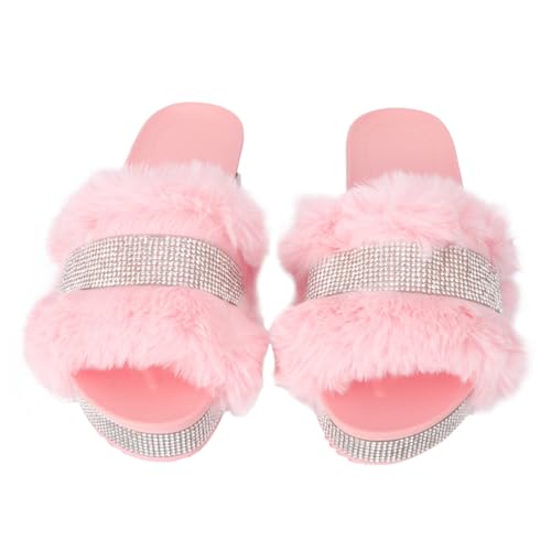 FRCOLOR Damen Hausschuhe mit Dicker Sohle und Funkelnden Strasssteinen Warme Plüschige Winterpantoffeln Komfortabel Hautfreundlich und Feuchtigkeitsabsorbierend für Zuhause und Büro von FRCOLOR