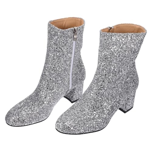 FRCOLOR Damen High Heel Stiefeletten mit Glitzernden Pailletten Spitz Zulaufend Seitlicher Reißverschluss Winterboots Rutschfeste Sohle Eleganter Absatz Silber von FRCOLOR
