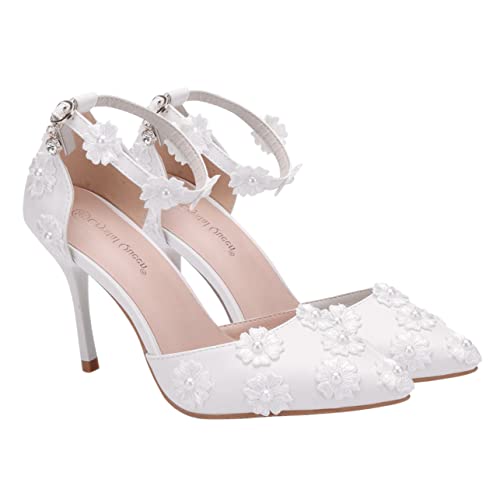 FRCOLOR Damen High Heels Sandaletten mit Spitz Zulaufender Zehenpartie Rutschfestes Material für Outdoor Party und Formelle Anlässe Modischer Riemen Style Weiß von FRCOLOR