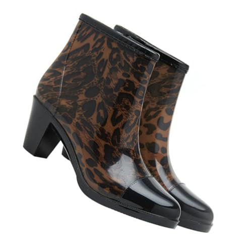FRCOLOR Damen Kurze Fashion Regenstiefel mit Seitlichem Reißverschluss Rutschfeste High Heel Gummistiefel Wasserdichte Outdoor Schuhe für Camping Wandern Radfahren Eleganter Modestil von FRCOLOR