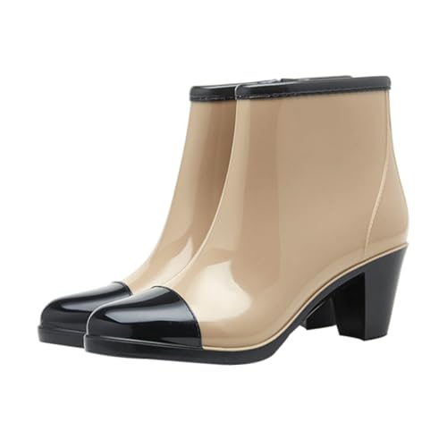 FRCOLOR Damen Kurze Regenstiefel mit Modischem High Heel Wasserdichtes PVC Rutschfeste Sohle Seitlicher Reißverschluss Langlebig und für Regnerische Tage von FRCOLOR