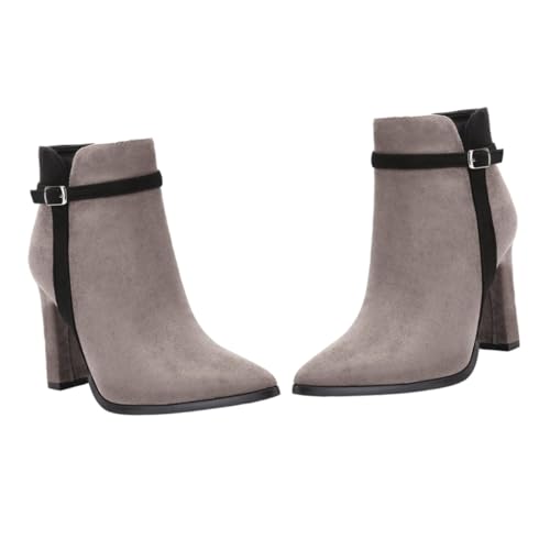FRCOLOR Damen Kurzstiefel aus Hochwertigem Veloursleder Atmungsaktiv und Robust mit Dickem Blockabsatz Spitz Zulaufend Modisch und für Herbst und Winter Geeignet für Damen und Mädchen von FRCOLOR