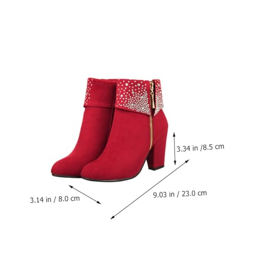 FRCOLOR Damen Kurzstiefel mit Grobem Absatz und Funkelnden Strasssteinen Modische Hochzeitsschuhe Bequeme Gummisohle Rot Stilvolle Partyschuhe für Herbst und Winter FRCOLOR Damen Kurzstiefel mit Grobem Absatz und Funkelnden Strasssteinen Modische Hochzeitsschuhe Bequeme Gummisohle Rot Stilvolle Partyschuhe für Herbst und Winter von FRCOLOR