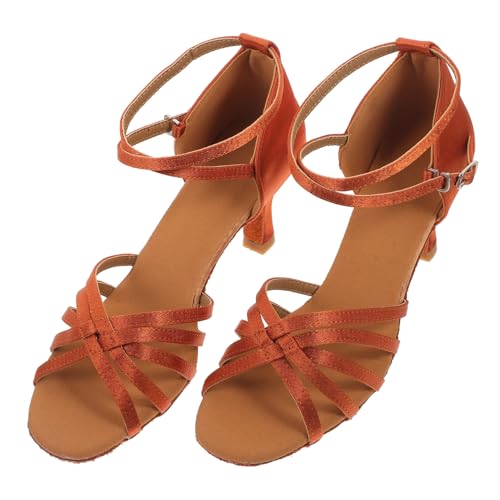 FRCOLOR Damen Latein Tanzschuhe Satin High Heels Absatz Knöchelriemen Party Schuhe Schnürbar für Salsa von FRCOLOR
