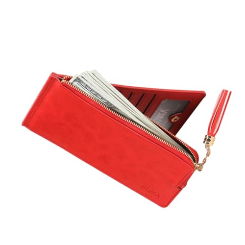 FRCOLOR Damen Mini Geldbörse mit Reißverschluss Quasten Geldbörse mit Kosmetikspiegel Rot Kleine Münztasche für Schule Shopping Reisen von FRCOLOR