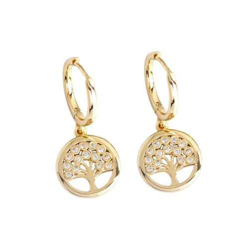 FRCOLOR Damen Ohrhänger Lebensbaum Design aus Sterling Silber Tropfen Ohrringe mit Funkelnden Zirkonia Komfortabel und Vielseitig für Party Hochzeit und Alltag für Frauen und Mädchen von FRCOLOR
