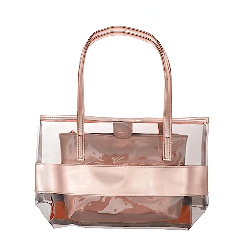 FRCOLOR Damen PVC Transparente Schultertasche Wasserdichte Mittelgroße Handtasche im Modischen Design für Strand Freizeit Champagnerbraun FRCOLOR Damen PVC Transparente Schultertasche Wasserdichte Mittelgroße Handtasche im Modischen Design für Strand Freizeit Champagnerbraun von FRCOLOR