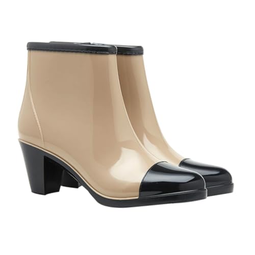 FRCOLOR Damen Regenstiefel mit Hohem Absatz Seitlichem Reißverschluss Rutschfest Kurze PVC Gummistiefel Modisch Langlebig Bequeme Innenausstattung Verschleißfest für Alltag und Outdoor von FRCOLOR