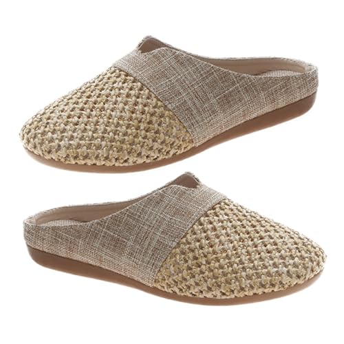 FRCOLOR Damen Sandalen Flach Boden Leichte Japanische Stil Strohbast Slipper Spitz Zehen Halboffen Modisch für Freizeit Arbeit Party Urlaub Alltag von FRCOLOR