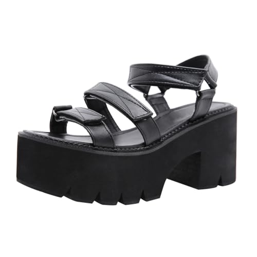 FRCOLOR Damen Sandalen Keilabsatz Sommer Plateau Sandaletten mit Dicker Sohle Schwarz Bequeme Modische Wedges für Damen Fußbekleidung von FRCOLOR