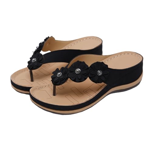 FRCOLOR Damen Sandalen PU Material Sommer Strand Sandaletten Komfortable Slipsole Schuhe Schwarz Modisch Kreativ Leichtfüßig Für Freizeit Jeans Rock von FRCOLOR