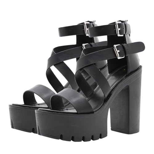 FRCOLOR Damen Sandalen Sommer Fischmaul Offene Zehen High Heels Römisch Stil Abendschuhe Komfortable Sohle Modisch Vielseitig für Jeans Shorts Röcke von FRCOLOR