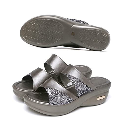 FRCOLOR Damen Sandalen Sommer Keilabsatz Slipper mit Dicker Sohle Fischmaul Design Bequeme Outdoor Hausschuhe für Freizeit und Strand von FRCOLOR
