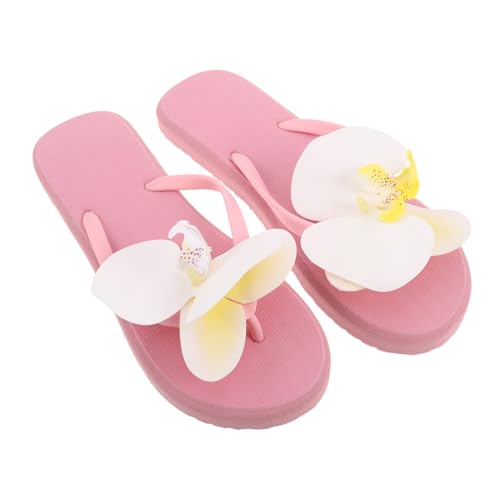 FRCOLOR Damen Sandalen mit Blumenmuster Rutschfeste Leichte Strandschuhe Flache Bequeme Sommerschuhe für Urlaub und Outdoor Süße Pantoletten in Empfehlen eine Größer zu von FRCOLOR