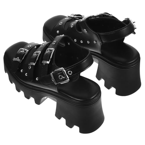 FRCOLOR Damen Sandalen mit Dickem Absatz und Plateau Stylische Römische Sandaletten mit Bequemem Elastischem Fußbett Atmungsaktiv Modisch für Sommer Alltag und Reisen Geeignet von FRCOLOR