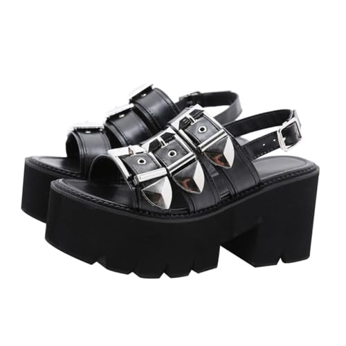 FRCOLOR Damen Sandalen mit Keilabsatz Offene Zehen Modische Sommer Schuhe Bequeme Freizeit Plateau Schuhe Stilvolle Schwarze High Heels für Partys und Besondere Anlässe von FRCOLOR