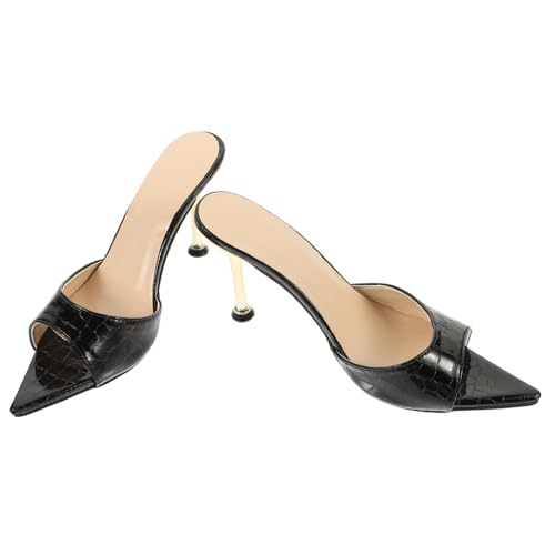 FRCOLOR Damen Sandaletten mit Spitzem Zehenbereich und Dünnem Absatz Schwarze High Heels Slippers für Festliche Anlässe Modische Pantoletten für Party und Alltag von FRCOLOR