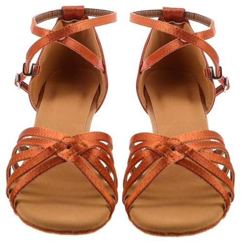 FRCOLOR Damen Satin High Heels Latein Tanzschuhe mit Knotenriemchen Absatz Eleganter Ballroom Schuh für Latein Tanz und Festliche Anlässe und Einfach Anzuziehen von FRCOLOR