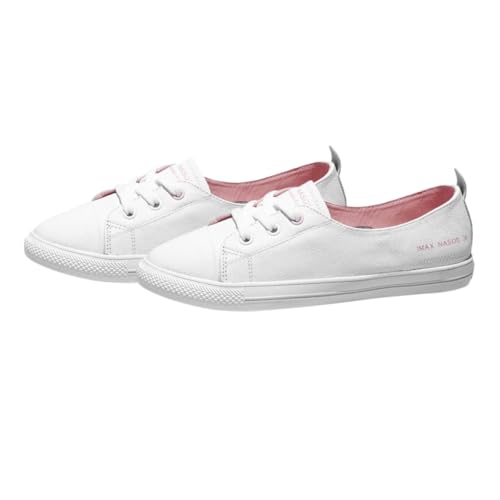 FRCOLOR Damen Sneaker Flach Ultra Leicht Atmungsaktiv Sommer Schuhe Casual Slip Modisch Weiß Komfortabel für Alltag und Freizeit von FRCOLOR