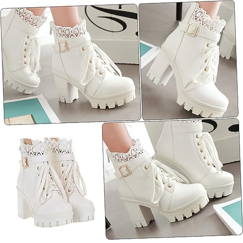 FRCOLOR Stiefel Damen Kurz Mit Pu-material Bequeme Stiefel Mit Niedrigem Und Hohem Absatz Leicht Tragbar Für Jeden Anlass von FRCOLOR