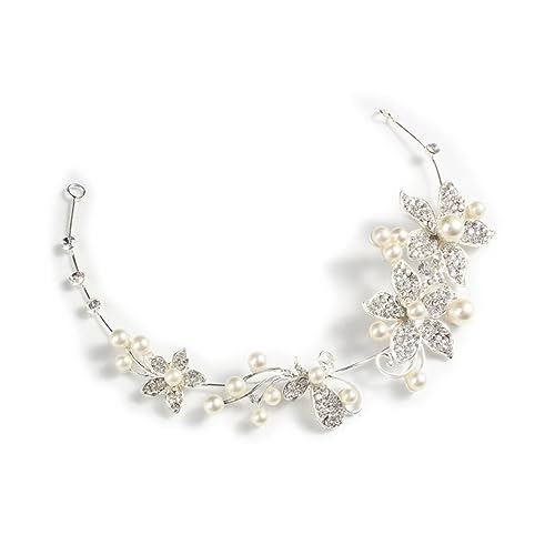 FRCOLOR Blumenstirnbänder Perlenhaargummis Perlenstirnbänder Perlenstirnband Kristall-strass-stirnband Kristall-strass-tiara Frauen Haarband Zubehör Koreanische Version Damen Weiß von FRCOLOR