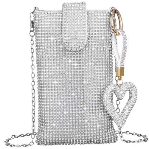 FRCOLOR Damen Umhängetasche Silber Crossbody Schultertasche Leicht mit Herz Schlüsselanhänger Handytasche für Frauen Alltag Reise von FRCOLOR