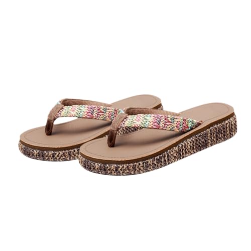 FRCOLOR Damen Wedgesandalen Sommer Keilabsatz Slipper Rutschfest Dicke Sohle Atmungsaktiv Strand Schuhe Elegant Dunkelbraun Für Freizeit und Strand von FRCOLOR