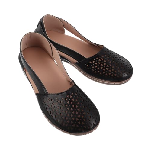 FRCOLOR Damen Wedgesandalen mit Niedrigem Keilabsatz Atmungsaktive Hohlraum Details Bequeme Slip Schuhe für Sommer Leichte Langlebige Freizeitschuhe in Schwarz von FRCOLOR