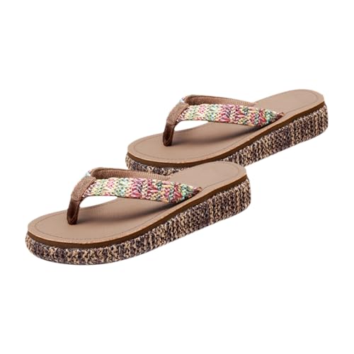 FRCOLOR Damen Wedgeslipper Sommer Rutschfest Atmungsaktiv Dicke Sohle Strand Slipper für Zuhause und in Dunkelbraun von FRCOLOR