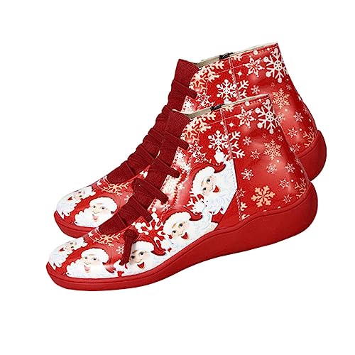 FRCOLOR Damen Weihnachts Stiefeletten Kurz Boots Rote Xmas Casual Schuhe Komfortabel Herbst Winter von FRCOLOR