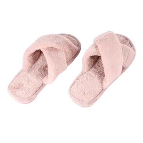 FRCOLOR Damen Winter Hausschuhe Plüsch Offene Zehen Kreuzband Pantoffeln Weiche Warme Rutschfeste Sohle Flauschige Hausschuhe für Zuhause Herbst und Winter von FRCOLOR