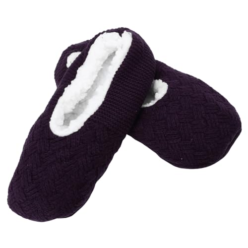 FRCOLOR Damen Winter Hausschuhe mit Plüschfutter Dicke Rutschfeste Bodenschuhe für Wohnzimmer Warme Socken Slipper Gemütliche Innen Schuhe für Herbst und Winter Tiefviolett von FRCOLOR
