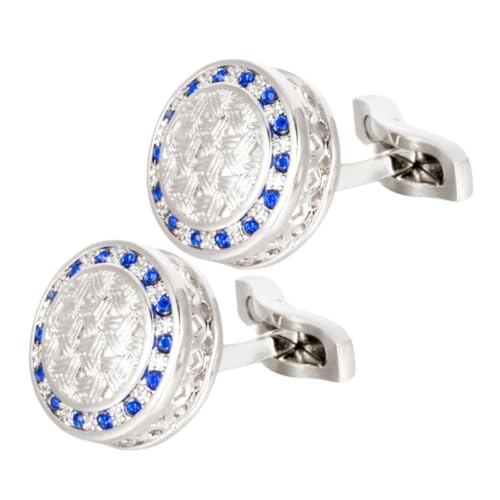 FRCOLOR Delikate Blaue Manschettenknöpfe Herren Rundes Design Silberfarben Robustes Leichtes Material Stilvolle Anzug Accessoires für Business Hochzeit und Festliche Anlässe von FRCOLOR