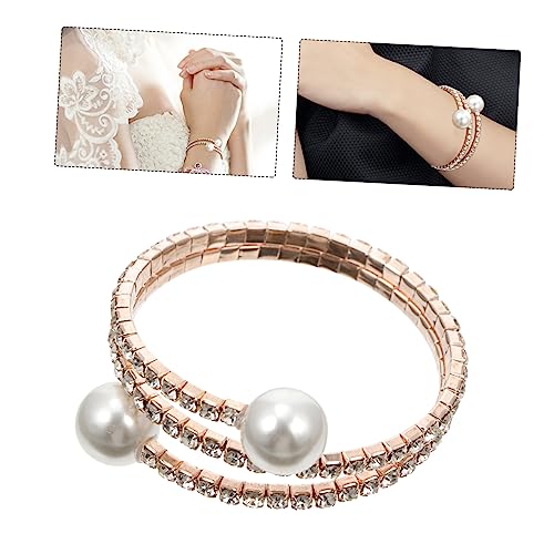 FRCOLOR Doppelreihiges Perlenarmband Damen Strass Schmuck Elegantes Armband für Hochzeit Party Alltag Modisch Verstellbar Armschmuck von FRCOLOR