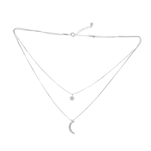 FRCOLOR Doppelschichtige Halskette mit Mond und Stern Anhänger für Frauen Silberkette für Damen für und Besondere Anlässe von FRCOLOR