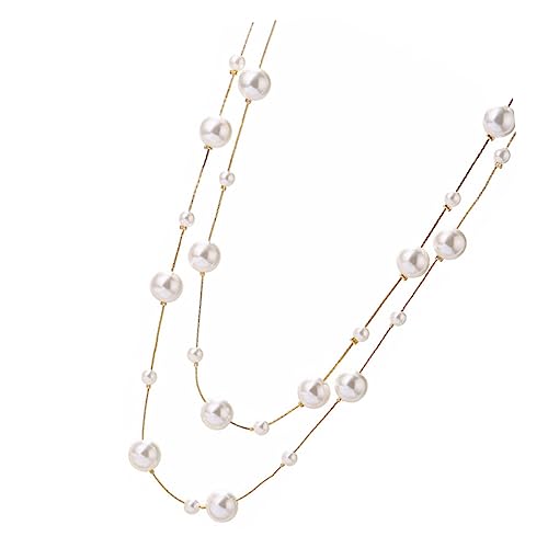 Doppelschichtige Perlenkette für Damen Simulierte Weiße Perlen Eleganter Modischer Schmuck für für Familie Freunde von FRCOLOR
