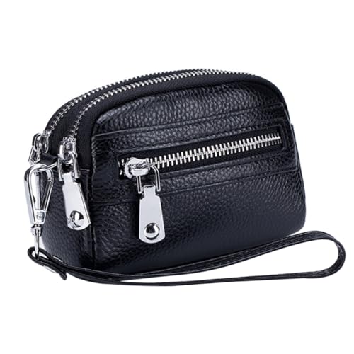 FRCOLOR Doppelte Reißverschlusskupplung Mini kleine Geldbörse für Frauen Geldbörse mit Reißverschluss für Damen Brieftasche Frauen Geldbörsen Damen Kleiner Brieftasche Rindsleder Schwarz von FRCOLOR