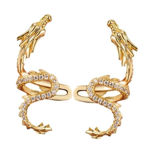 FRCOLOR Drachen Ohrclip Damen Ohrclips Ohrlöcher Vergoldet mit Funkelnden Zirkonia Statement Design Leichte Ohrklemme Modisch für Besondere Anlässe Geschenkidee von FRCOLOR