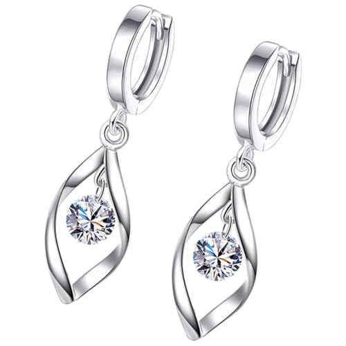 FRCOLOR Drehbare Creolen Ohrhänger Damen mit Funkelnden Zirkonia Modische Leichte Ohrringe für Teenager Mädchen Lang Baumelnd Geeignet für Alltag und Festliche Anlässe von FRCOLOR