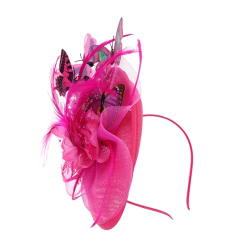 FRCOLOR Dreidimensionale Schmetterlingskopfblume frauengeschenk Butterfly headpiece Cocktail party headwear Mama bunt mehrfarbiger Fascinator Faszinator Kopfbedeckung Feder Rosy von FRCOLOR