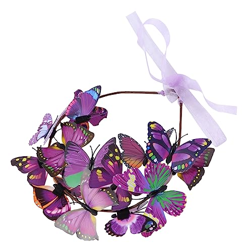 FRCOLOR Dreidimensionaler Schmetterlingskranz Wald-wald-stirnband Schmetterlingsgirlanden Stirnband Stirnbänder Für Frauen Schmetterlings-haarband Hut Plastik 3d Kopf Halloween Violett von FRCOLOR