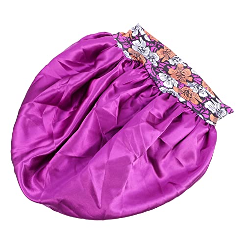 FRCOLOR Duschhaube Aus Satin Wiederverwendbarer Badehut Nachtsatinhaube Schlafmütze Haarpflegekappe Deckel Mobcap Make-up-kappe Damen Satinmützen Frau Violett Duschkopf Polyester Locken von FRCOLOR