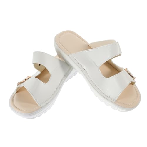 FRCOLOR Echte hochwertige Damen Sandalen Weiß Sommer Sandaletten Keilabsatz Komfortable Beach Slippers für Frauen Freizeit Urlaub Strand Shopping von FRCOLOR