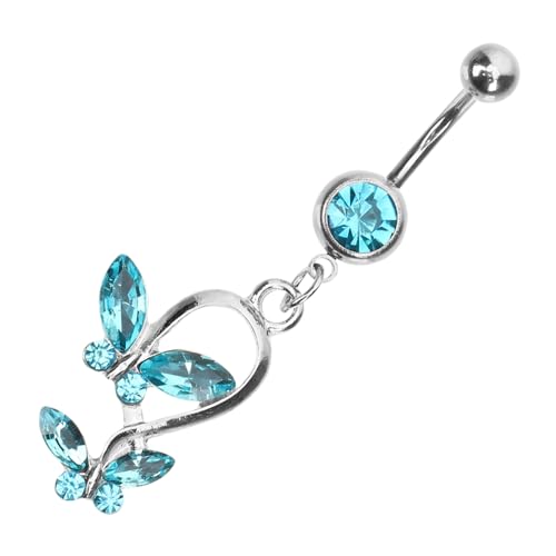 FRCOLOR Edelstahl Bauchnabelpiercing mit Funkelnden Schmetterlings Zirkonia Baumelnder Bauchnabelring für Damen Hautfreundlich und Modisch für Strandparty und Alltagsschmuck von FRCOLOR