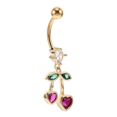 FRCOLOR Edelstahl Bauchnabelring Herz Kirsche Design Süß Komfortabel Hautfreundlich Modischer Damen Körperschmuck Vielseitig Kombinierbar für Individuelle Styles von FRCOLOR