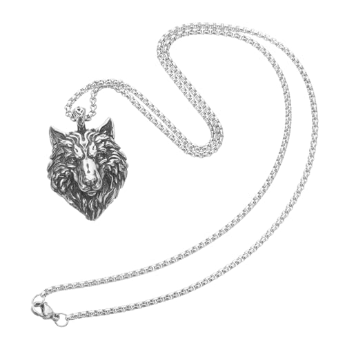 FRCOLOR Edelstahl Halskette mit Wolfskopf Anhänger Unisex Vintage Stil Verschleißfest Farbbeständig Elegantes Design Langlebiger Schmuck für Outdoor und Festliche Anlässe von FRCOLOR
