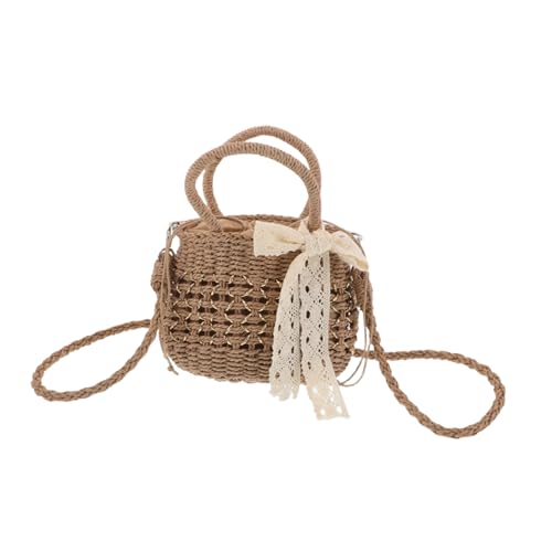 FRCOLOR Eimertasche aus Stroh Schultertaschen für Damen Strand Umhängetasche kleine Umhängetasche Reisetasche Boho-Geldbörsen gewebte Umhängetaschen für Damen Tragetasche Hellbraun von FRCOLOR