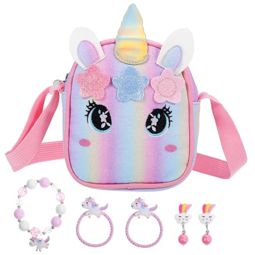 FRCOLOR Einhorn Handtasche Schmuck Mit Cartoon-geldbörse Und Süßer Umhängetasche Für Damen Inklusive Einhorn-schmuck Und Wechseltasche von FRCOLOR
