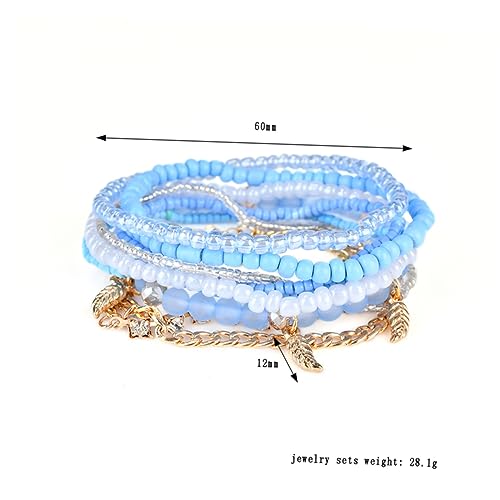 FRCOLOR Perlenarmband Elastisch Mehrlagig Für Damen Mit Blattanhänger Schwarz Leichtgewichtig Verschleißfest Modeschmuck-accessoire von FRCOLOR