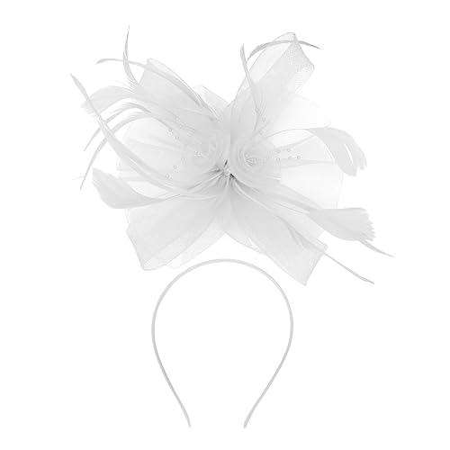 FRCOLOR Elegant Handgemachtes Haaraccessoire mit Federn und Netzstoff für Damen für Festlichkeiten und Formelle Anlässe Weiß von FRCOLOR